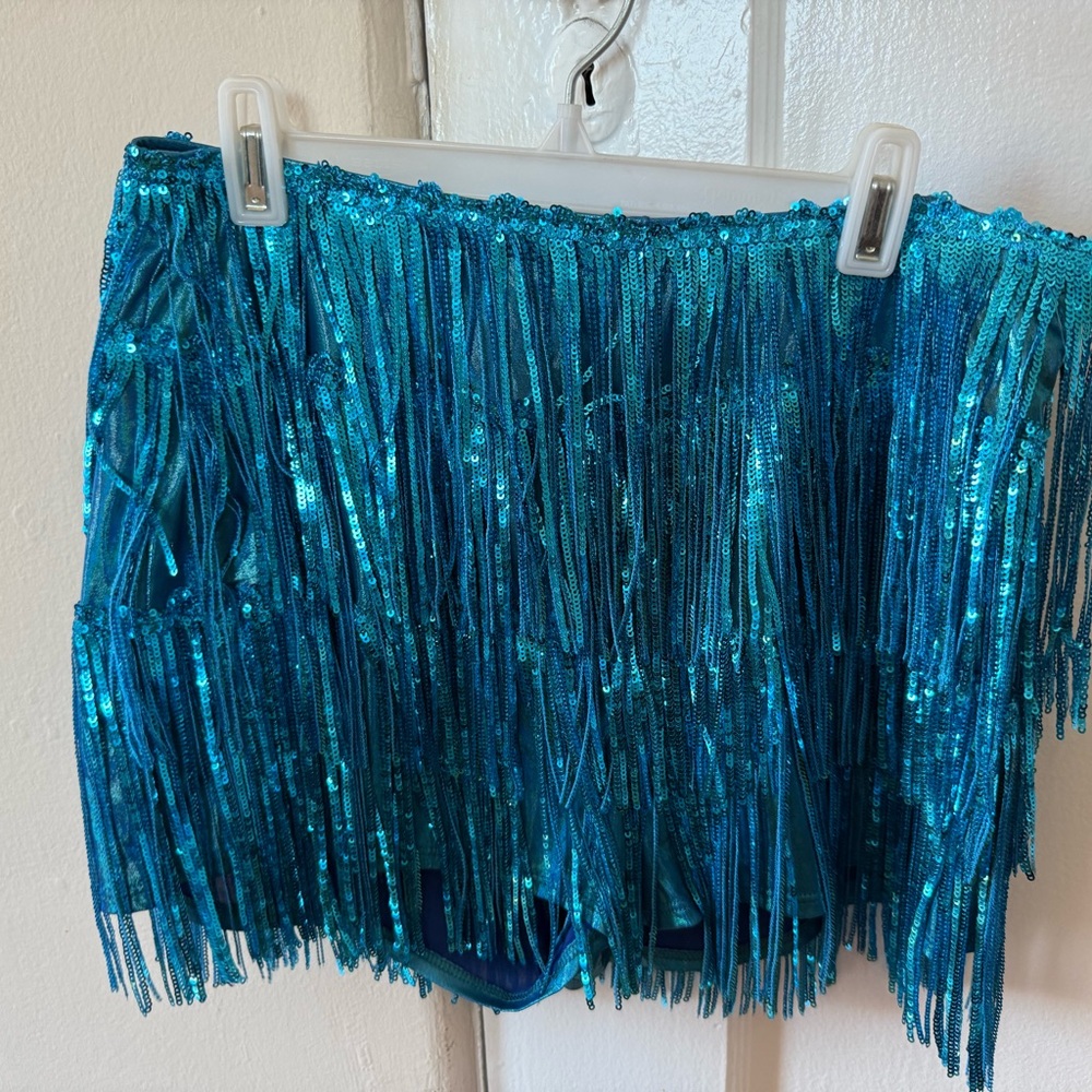 Blue Fringe Sequin Skort